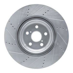 Lexus LS460 Brake Rotor (1) - Right Front - R1 Concepts - Drilled & Slotted - Silver - `10-`17